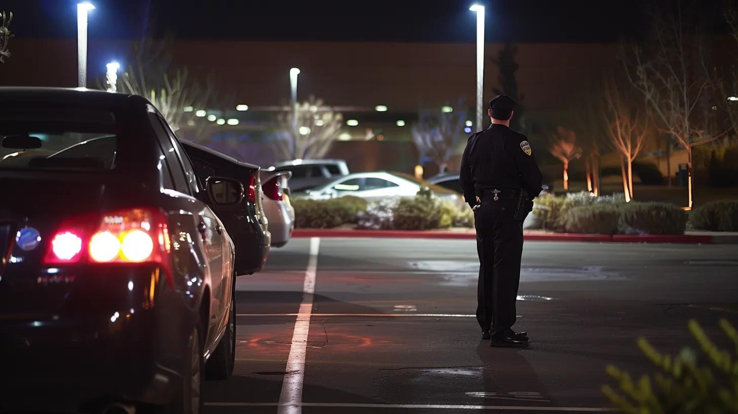 Mobile Security Patrol: How Mobile Security Can Protect Your Business 3 a trained security officer conducts a proactive patrol in a well-lit parking lot of a suburban office building, using a marked vehicle and advanced technology to monitor and enhance safety during the evening shift.