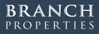 The image shows the logo for Branch Properties, featuring the company name in uppercase white letters on a blue background, evoking trust and professionalism in investigation and security services.