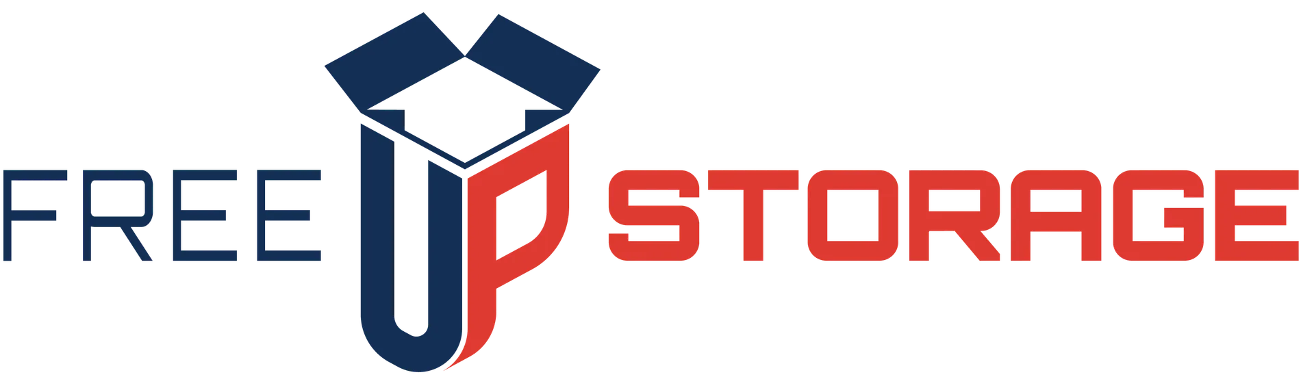 Logo with the words "Free Up Storage" and a box graphic forming the letters "U" and "P" in blue and red, conveying a sense of security for your belongings during storage or investigation needs.