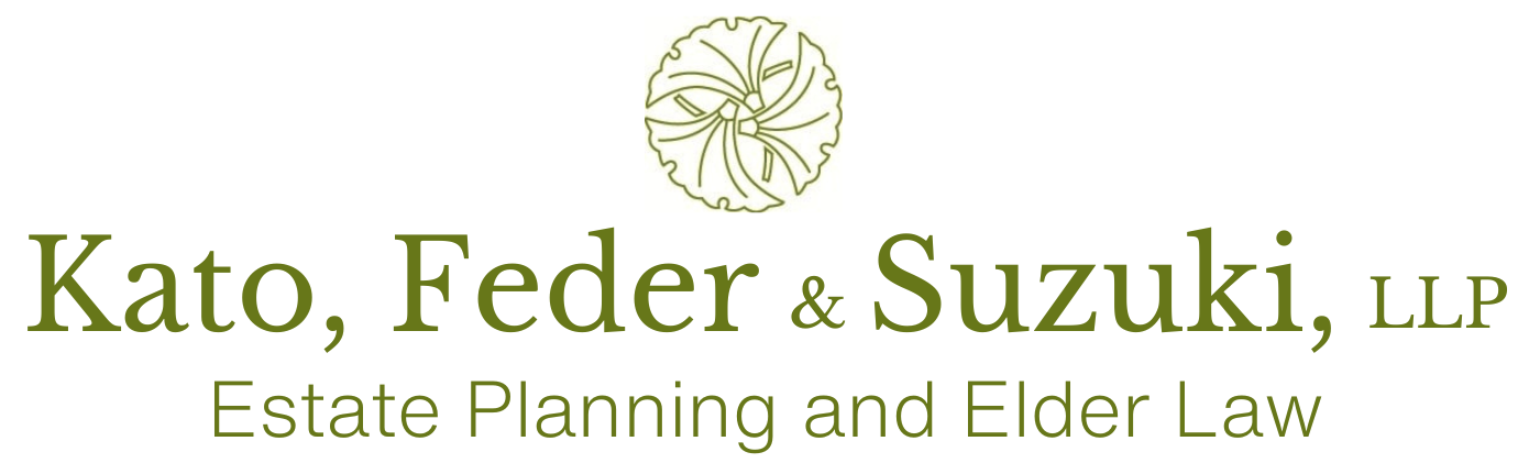 Logo for Kato, Feder & Suzuki, LLP, featuring a circular abstract design above the text "Estate Planning and Elder Law," reflecting trust in legal services involving investigation and security for your peace of mind.