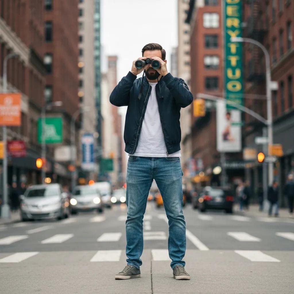 A private investigator conducting surveillance in an urban environment