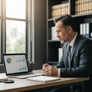 Blog 1 Private investigator analyzing financial documents in a modern office