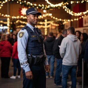 Blog 2 Professional security guard ensuring safety at a festive holiday event
