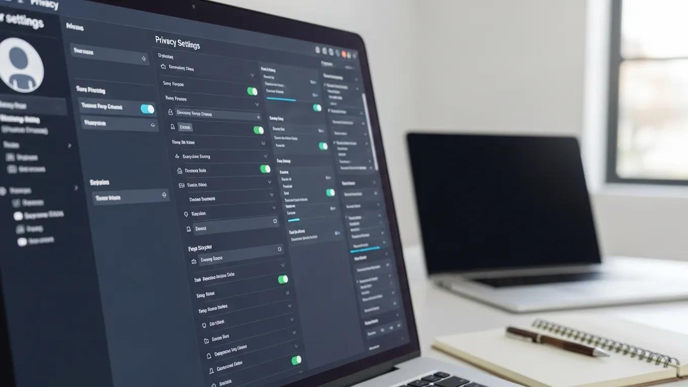 Close-up of computer screen displaying privacy settings on social media platform